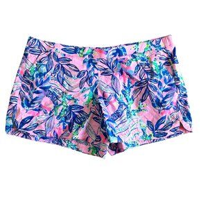 Lilly Pulitzer Women's Sz XL Ocean View Pink & Blue Floral Print Casual Shorts